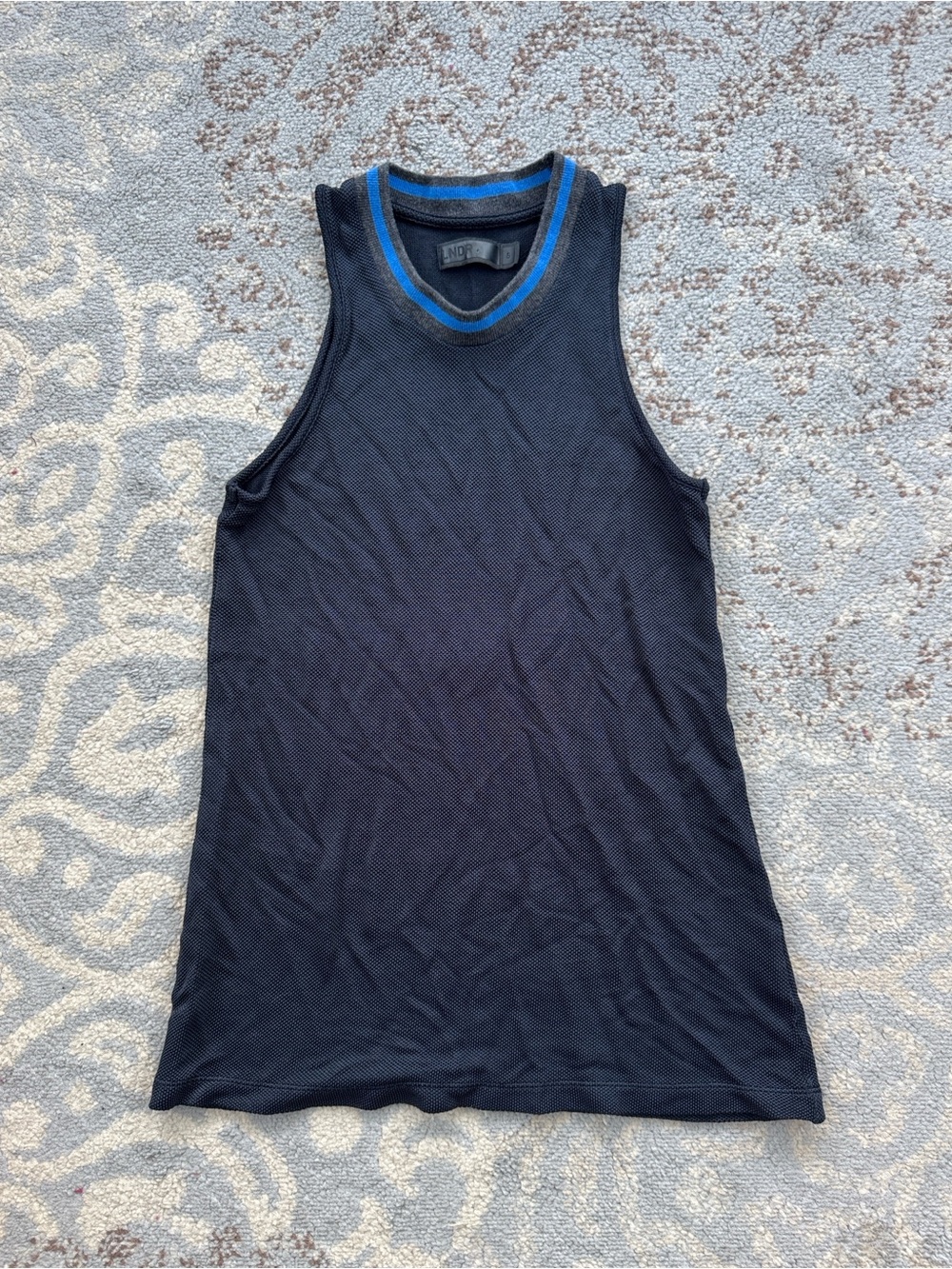 LNDR Viscose Stretch Tank Top Blue Trim Athleisure Made in Portugal Black Small